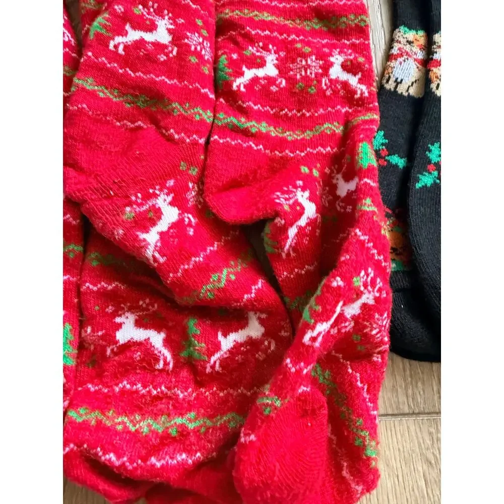 Festive Socks Lot: Red Deer Light-Up & Cat Print (3 Pairs)